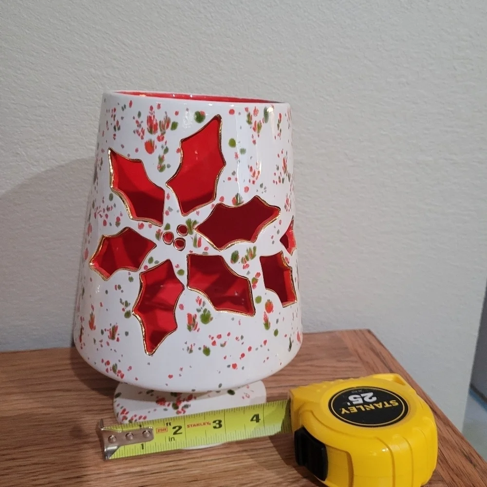 Vintage Red White & Green Splatter Candle Holder